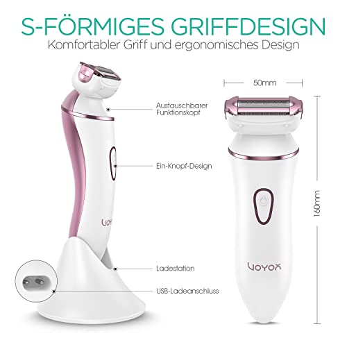 VOYOR Elektrischer Damenrasierer Nass und Trocken Rasierer Damen Wiederaufladbar Ladyshaver für Bikinizone Körper Achseln Kabelloser Wasserfest 4-IN-1 Elektrorasierer ES400 - Image 7
