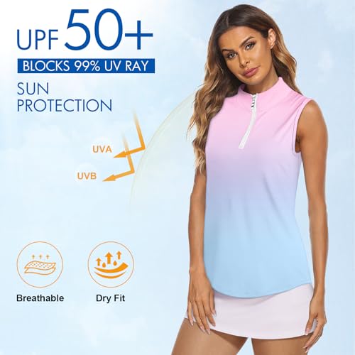 Image of Koscacy Women's Sleeveless Golf Tennis Polo Shirts Zip Up Dry Fit Workout Tank Tops Athletic Shirt