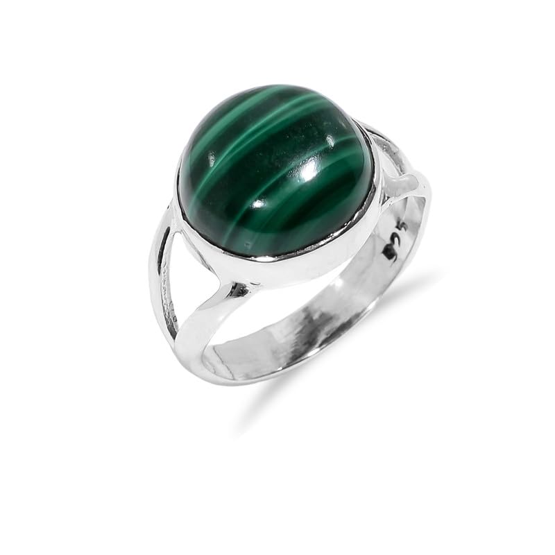 Bague en pierre de malachite naturelle bijou en argent 925 à porter au quotidien pour femme et homme