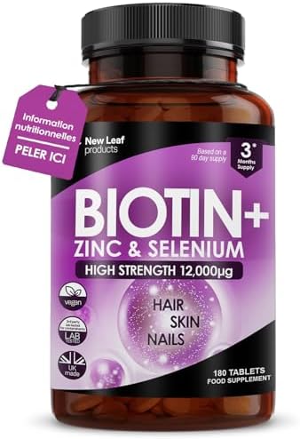 New Leaf Comprimés Biotine Cheveux, Comprimés de Biotine avec Zin...