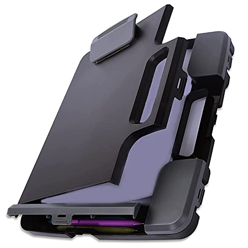Tradetop Portable Clipboard Folder with Storage, Plastic Storage Case with Side-Opening, Heavy Duty Clipboard, A4 Size Writing for Office, 14.5'x12'x 1.75', Black