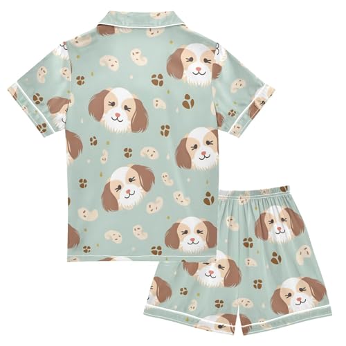 ALAZA Pug Dog Blue Paw Print Pajamas Satin Pajama Set Short Sleeve Button Down Sleepwear2
