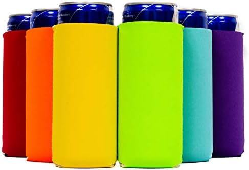 QualityPerfection Slim Can Cooler Sleeves, Beer/Energy ( 6 Pack ) Drink Blank Skinny 12oz Premium Quality 4mm Neoprene Can Holders Beverage, Thermocoolers for Sublimation Vinyl and DTF( Multi Color )
