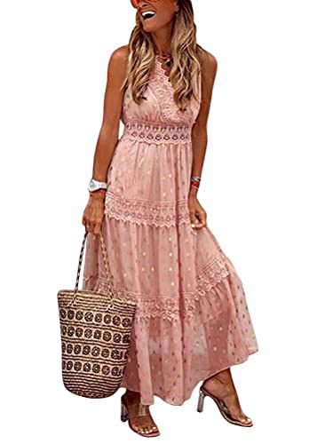 Tomwell Sommerkleid Leinen Kleider Damen Strand Elegant Casual V-Ausschnitt Kurzarm Strandkleider Einfarbig A-Linie Kleid Boho Knielang Kleid Ohne Zubehör 2 Blau 44
