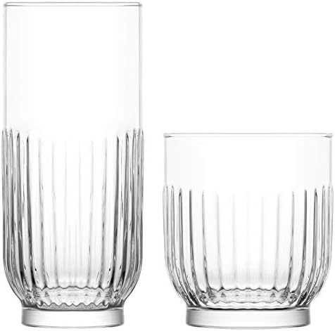 Argon Tableware Campana 12 Piece Glassware Set - Vintage Cut Glass Water Juice Drinking Highball Tumblers