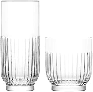 Argon Tableware Campana 12 Piece Glassware Set - Vintage Cut Glass Water Juice Drinking Highball Tumblers