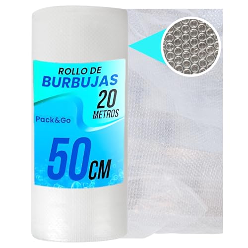 Pack&Go Papel Burbuja Embalaje Mudanza 20Mx50Cm - Papel de Burbujas para Embalar Objetos Frágiles Extra Grueso - Plástico Burbujas Embalaje para Mudanzas - Rollo Burbujas Embalaje para Envíos