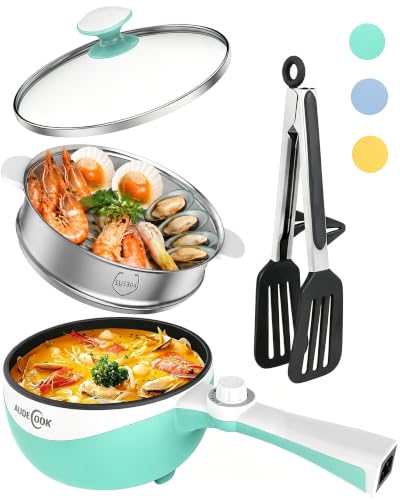 Image of Audecook Electric Hot Pot Mini Electric Skillet Adjustable Power Nonstick | Portable Cooking Pot Multi Ramen Cooker for Noodles, Soup, Steak, Eggs, Oatmeal, Home, Office, Dorm Room, and Travel