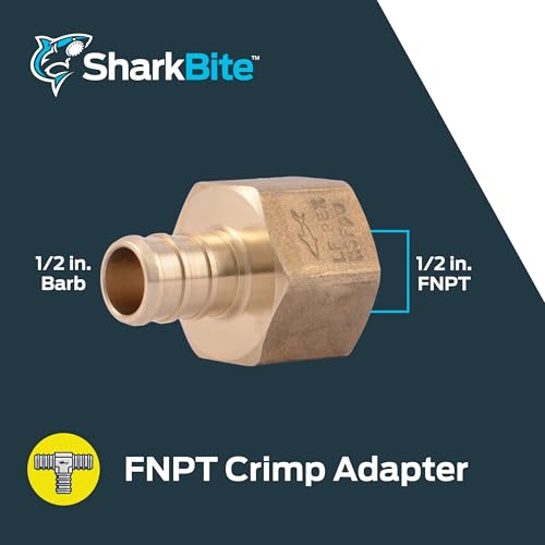 Image of SharkBite 1 /2 Inch Crimp Female Adapter, Brass Plumbing Fitting, PEX Pipe, Copper, UC072LFA