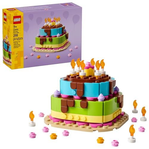 LEGO Birthday Party Cake - Building Toy for Boys & Girls Ages 7+ - Birthday Decoration with 10 Candle Accessories - Craft for Kids - 40815