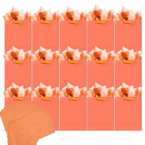 qiqee 24pcs Pink-Orange Gift Bags with Tissue Paper for Wedding, Birthday, Party Supplies-4.7"x6.3"x2.4" Small Size Cardboard Gift Bags（24pcs Bags + Tissue Paper ）