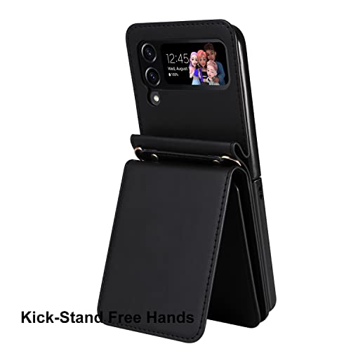 Ksridote For Samsung Galaxy Z Flip 4 Case With Card Holder Strap Lanyard, Samsung Z Flip 4 Case Wallet Galaxy Z Flip 4 Wallet Phone Case Crossbody Phone Case Cover Purse For Women, Black #TOP3