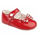  Erste Kinderwagen-Schuhe, für Babys, Mädchen, mit Gingham-Schleife, Druckknopfverschluss, Rot - rot - Größe: 17 EU