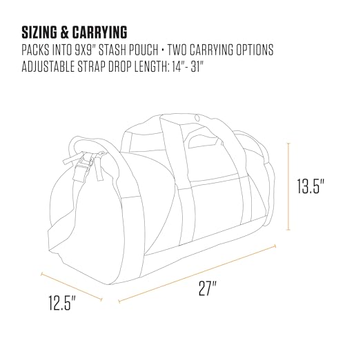 Carhartt Classic Round Duffel with Utility Pouch, Heavy-Duty, Water-Resistant Packable Gear Bag for Jobsite, Gym, and Travel, Black, 60L - Image 5