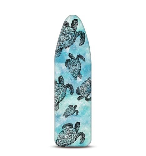 WIRESTER 15x54 Inch Ironing Board Cover, Silicone Coating, Replacement Iron Board Cover with Elastic Edge, Hook and Loop Fastener Strap Fits Standard Ironing Boards - Ocean Sea Turtles
