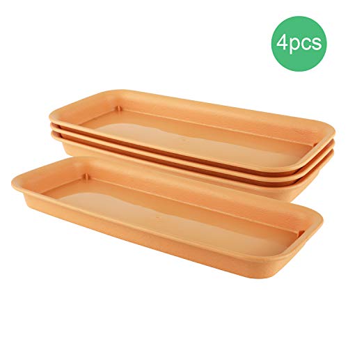 T4U 14.5 Inch Plastic Plant Pot Saucers Set Of 4 With Faux Clay Finish Orange, Rectangle Hevay Duty Large Flowerpot Tray Resin Plant Drip Saucer Base Pp Coaster Pallet For Succulent Planter Pot #TOP4