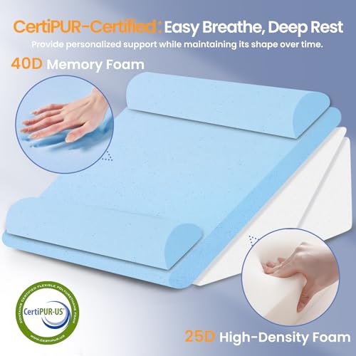 Sasttie Wedge Pillow Set for After Surgery, 4PCS Adjustable Bed Wedge Pillow Headboard with Memory Foam Neck Cushion – for Acid Reflux, Sleeping, Neck & Back Support, Blue