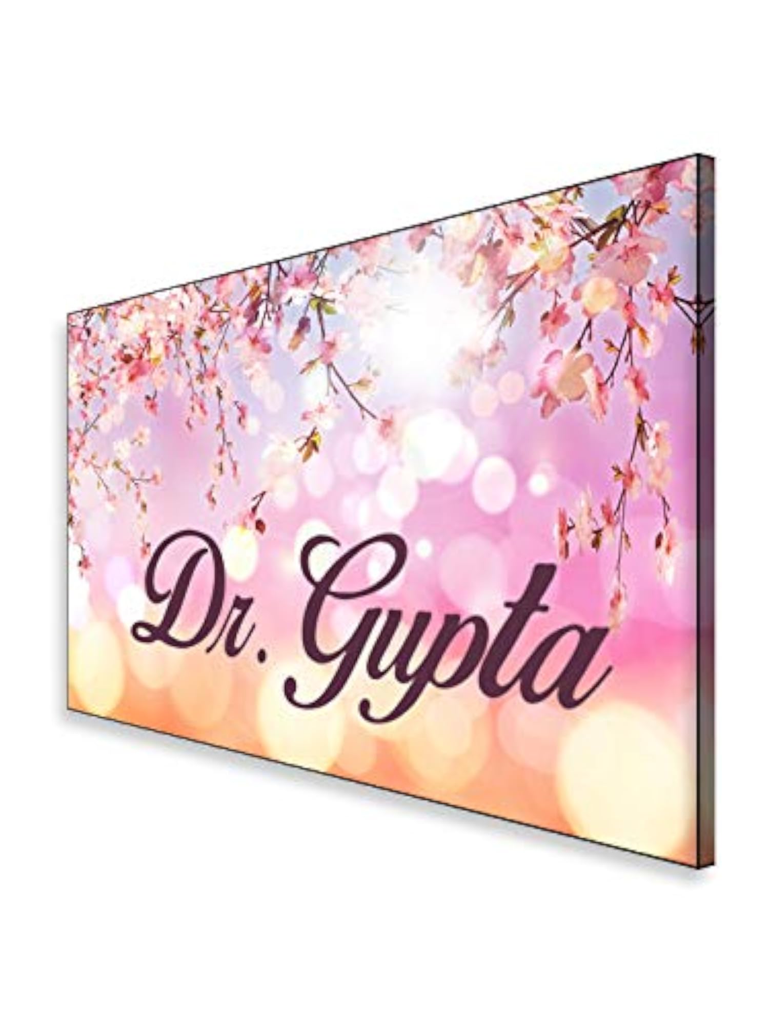 Printed Pink Flowers MDF Name Plate for Home