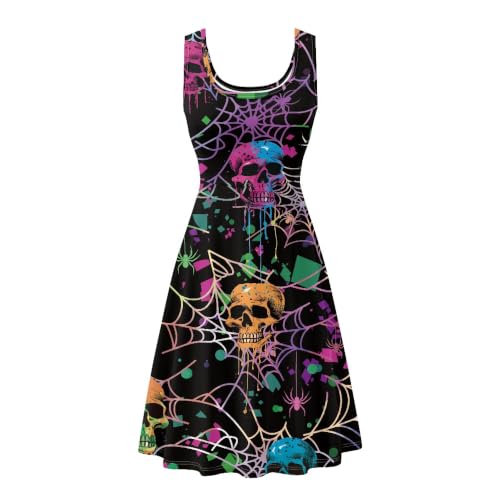 Image of TOADDITDO Women's Sleeveless O Neck Beach A-Line Party Coctail Tank Dresses Flared Sundress