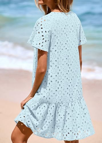 Image of KIRUNDO Eyelet Dresses for Women Button Down Mini Babydoll