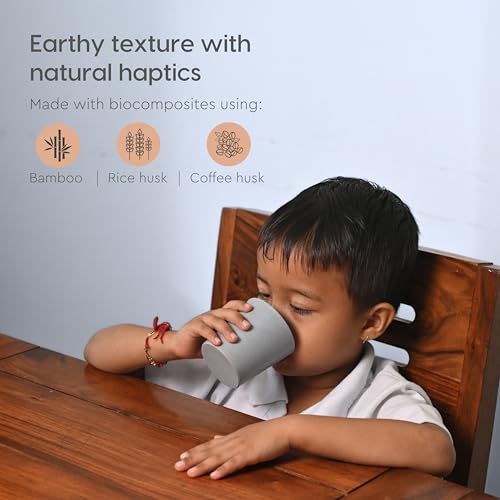 Image of Eha Earth-Friendly Unbreakable Drinking Glass Set of 4 for Water and Juice | 180 ml Each | Tumblers for Kids Made with Rice Husk Biocomposite| Microwave Safe | for Hot & Cold | Multicolor