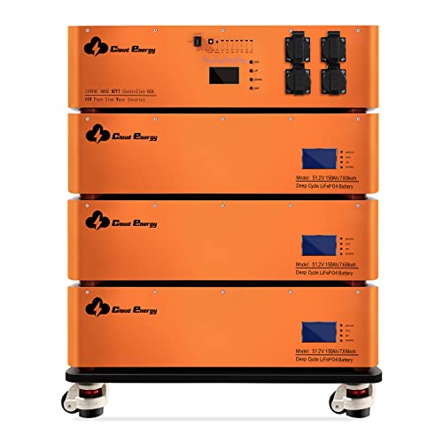 Cloudenergy 48V Stackable LiFePO4 Battery with 6kw Inverter 60A MTTP 10 Year Lifetime Perfect for Monitor RV, Solar, Energy Storage, Overland, Off-Grid(DD48V-450Ah +Inverter)