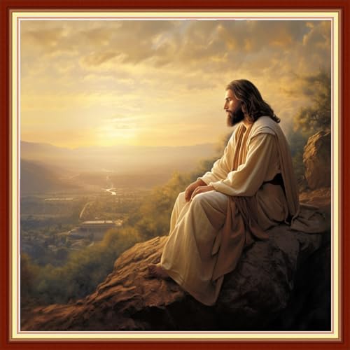 Image of Joyhoor Cross Stitch Kits for Beginners Stamped Cross-Stitch Supplies Needlework preprint Embroidery Kits for Adults DIY Needlepoint Kits Embroidery Patterns 11CT-Jesus 18.x18 inch