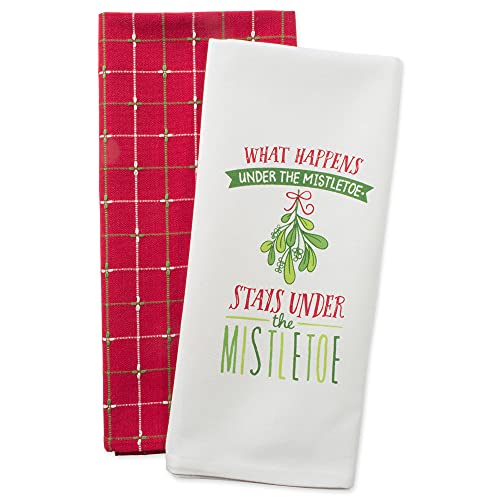 Image of DII Christmas Tea Towels Decorative Kitchen Dish Towel Set, 18x28, Under the Mistletoe, 2 Piece