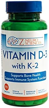 Z Neurosciences Vitamin D-3 w/Vitamin K-2 - Chewable Tablets – 2000 IU/75 mcg - Daily Vitamin D3 and K2 Supplements for Teeth, Bone Health, & Heart Health –Made in USA - Non-GMO - 90 Counts