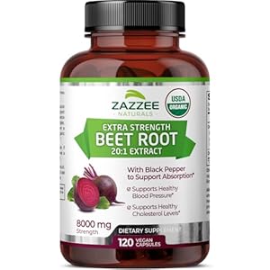 Zazzee USDA Organic Beet Root 8000 mg Strength 20:1 Extract, 120 Vegan Quick Release Capsules, Black Pepper Extract for Enhanced Absorption, Supports Nitric Oxide Production, Non-GMO, Made in The USA