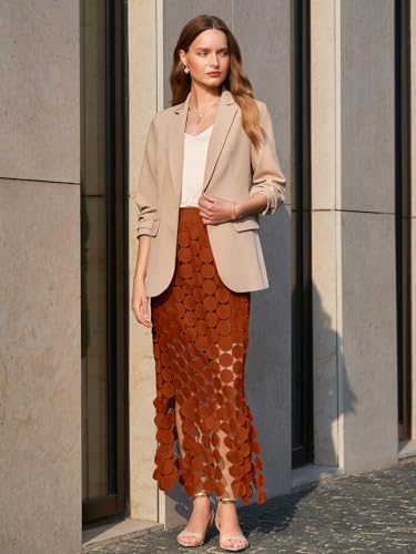 Image of Cicy Bell Womens Hollow Out Maxi Skirts Summer Boho Fringe Hem Long Skirt | High Waist,Circle Skirt,Casual,Dressy,Midi Skirt,Beach Vacation