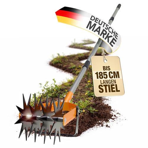 easimo | Rotationsgrubber Garten | Manueller Kultivator mit Sternrädern & Unkrautmesser | Verstellbarer Edelstahl Gartenfräse zur Bodenlockerung