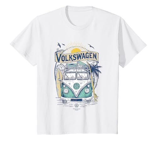Kids Volkswagen Type 2 Campervan Catch The Waves Surfing Van Kids T-Shirt