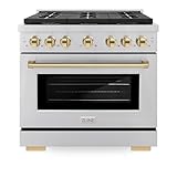 ZLINE Autograph Edition 36 in. 5.2 cu. ft. Paramount Dual Fuel Range with 6 Burner Gas Cooktop and Electric Convection Oven in Stainless Steel with Polished Gold Accents (SDRZ-36-G)