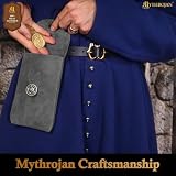 Mythrojan Medieval Renaissance Suede Jewelry Belt Pouch LARP Costume Waist Bag for Historical Reenactment, Cosplay, Stage Props - Gray