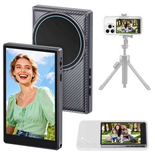 Phone Vlog Selfie Monitor Screen, Magnetic Wireless Rear Back Camera Monitor Screen with 164FT Range, Built-in Speaker for YouTube TikTok Live Streaming, Compatible with iPhone/Android