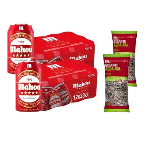 UBOON - Sabor 5 Estrellas Cerveza Especial Dorada Lager, Pack de 24 Latas x 33 cl, 5,5% Volumen de Alcohol + ¡Incluye dos Pipas girasol gigantes tostadas aguasal Mercadona de Regalo