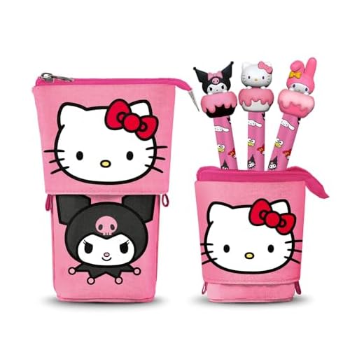 Hello Kitty Playful-Estuche Portatodo Cute + 3 Bolígrafos de Gel Borrables, Rosa, 11,5 x 17 cm