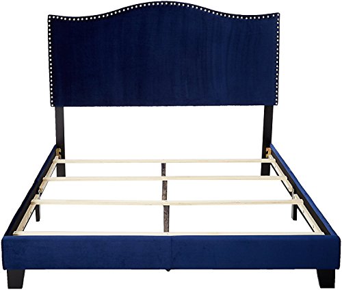 Kings Brand Furniture Clarno Blue Velvet Nailhead Queen Size Upholstered Bed #TOP3