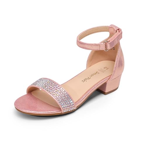 Image of DREAM PAIRS Girls Sandals Low Heel Dress Pump Ankle Strap Flower Wedding Party Shoes for Little Kid /Big Kid