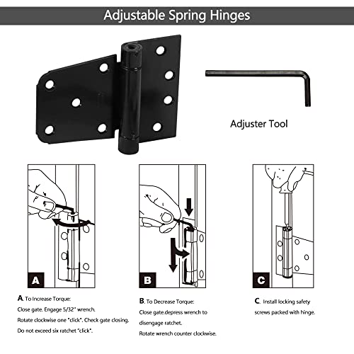 Gate Latch Kit-Usumairu Fence Gate Hardware Set,2 Pcs 3.5'' Self Closing Gate Hinges +1 Pcs Self Locking Gate Latch,Spring Gate Hinges For Wooden Fences Heavy Duty With Screws&Adjuster Tool (Black) #TOP2