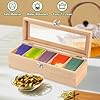 Wood Tea Box with Clear Lid, 4 Compartments Eco-Friendly Tea Bag Holder Tea Bag Organizer Multi-Functional Storage Box for Countertop Kitchen Cabinet Pantry Keeps Tea Bags Fresh