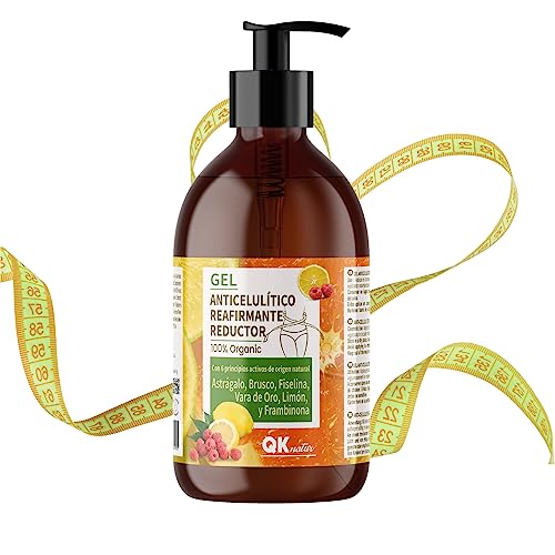 QKnatur   Gel Reductor Anticelulítico y Reafirmante (500 ml). Con 6 Principios Activos de Origen Natural para Masaje Anti Celulítis ideal para Maderoterapia