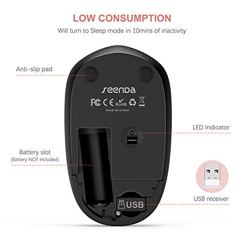 seenda Wireless Mouse, 2.4G Noiseless Mouse with USB Receiver Portable Computer Mice for PC, Tablet, Laptop, Notebook - Rose Gold&Black