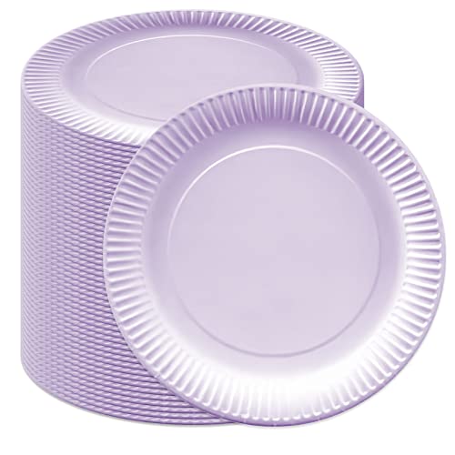 Lot de 40 assiettes en carton réutilisables violet clair pouvant être utilisées pour les aliments froids et chauds, 18 cm