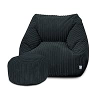 rucomfy Beanbags Big Kids Snuggle Chair - Large Corduroy Armchair for Kids & Teenagers - Home Furniture Living Room or Bedroom Seating - Machine Washable - 70 x 80 x 60cm (Navy, with Footstool)