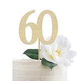Happy 60th Birthday Cake Topper | 60 Anniversary Sign Gold Glitter | Sixtieth Bday