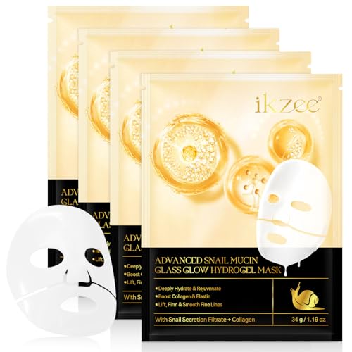 Mascarilla Mucina Caracol Hidratación Profunda Colágeno Mascarilla Nocturna con Colágeno, Cuidado Antiarrugas con Sérum Secretor Natural de Caracol para todos los tipos de piel, 4 unidades