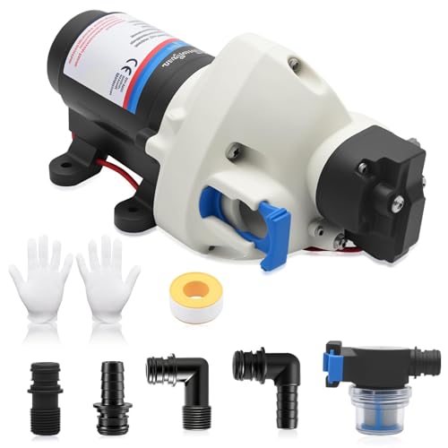 Image of 4138-111-E65 4138-111-A65 Water Pump 3.0 GPM, 55 PSI, 12 VDC, Self-Priming up to 6 Feet, Water Delivery Pump for RV, Garden, Camperor Marine Use (Black)