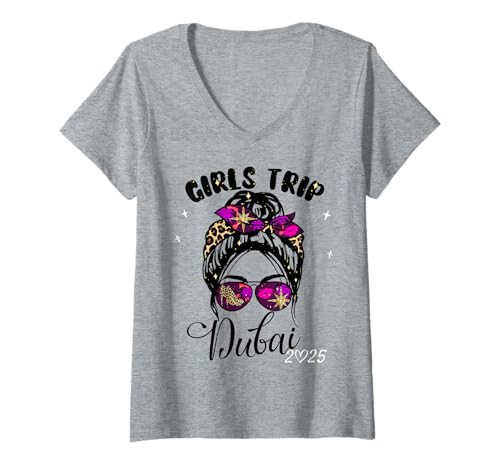 Femme Girls Trip Dubai 2025 Chemises pour femme Weekend Birthday Squad T-Shirt avec Col en V